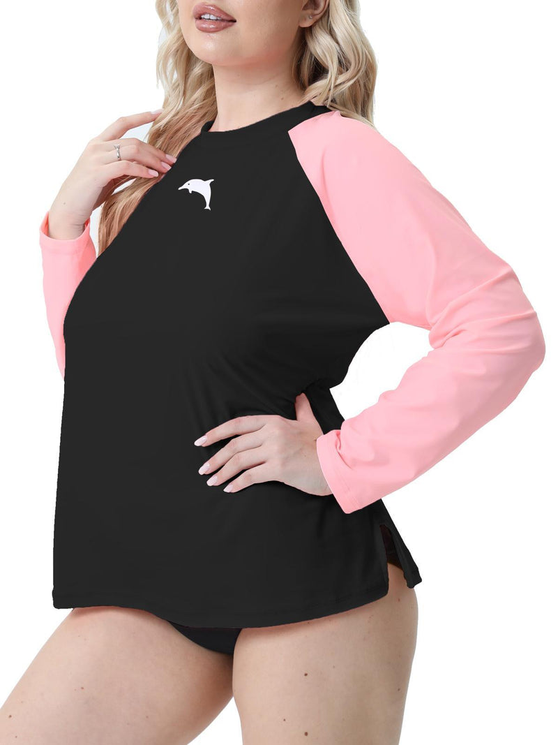 Halcurt Women's Plus Size Patchwork Rash Guard