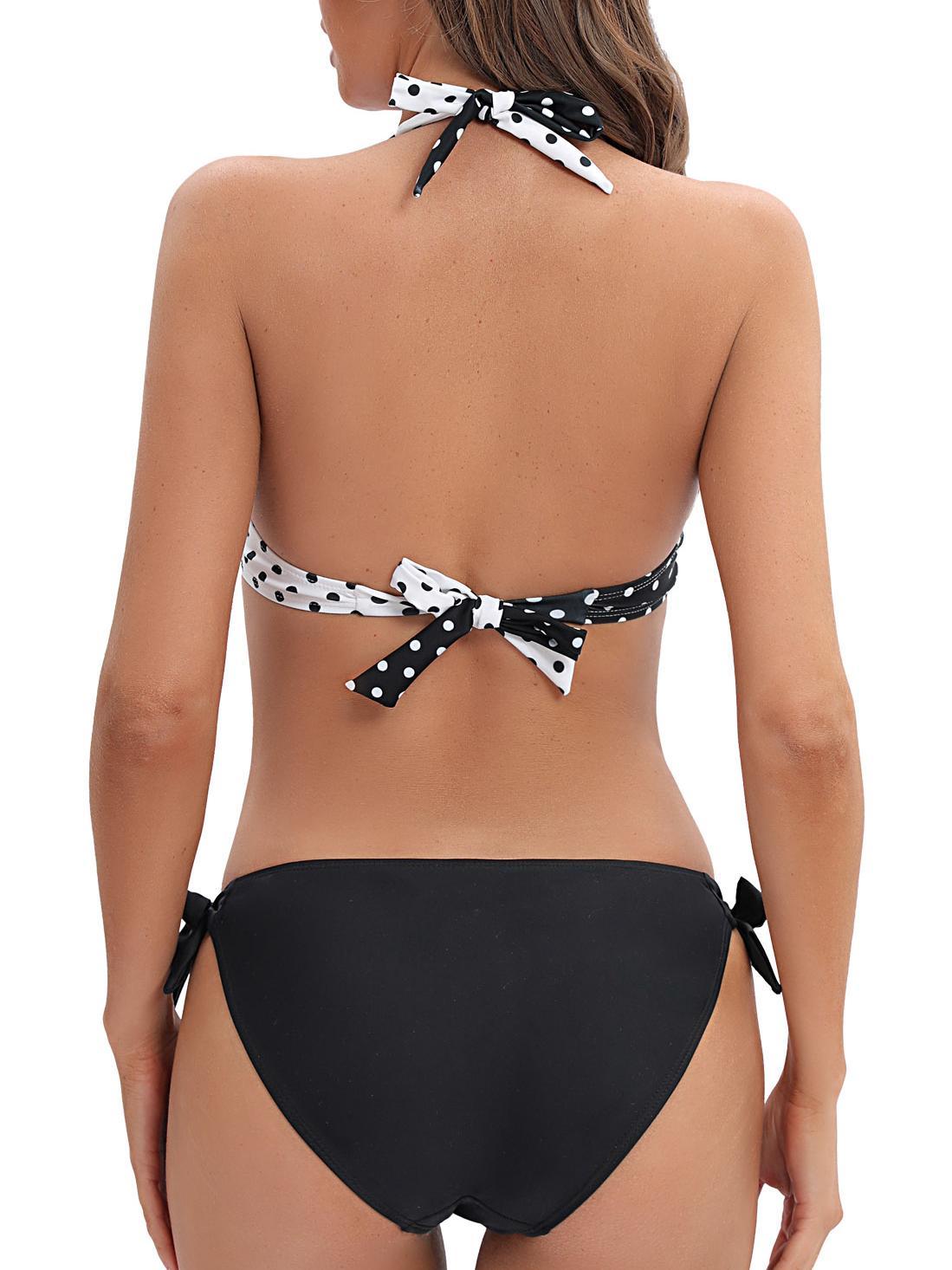 Halcurt Dots Design Bikini Top &amp; Solid Bottom