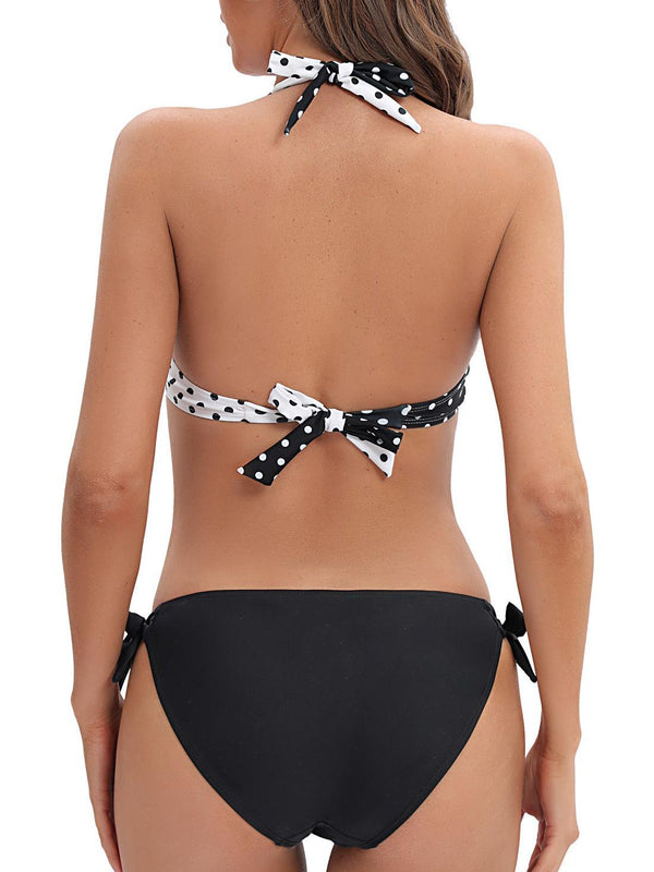 Halcurt Dots Design Bikini Top & Solid Bottom