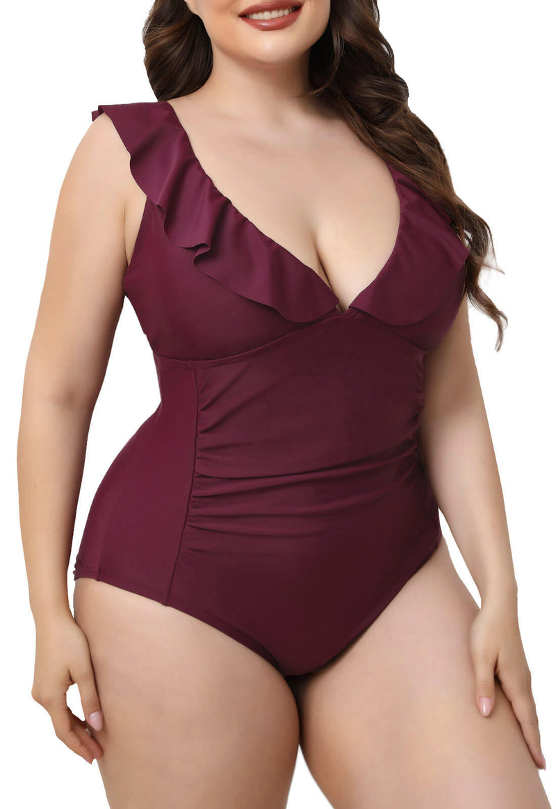 Halcurt Ruffled Plus Size One Piece Swimsuits