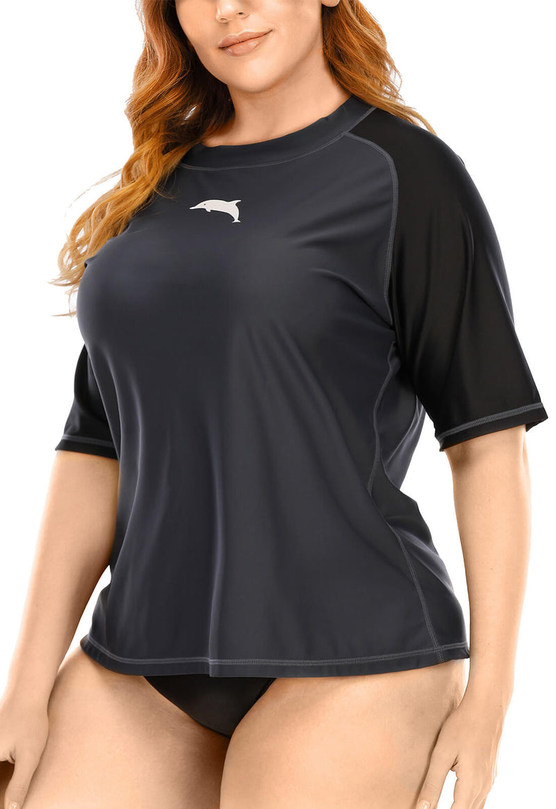 Halcurt Women's Plus Size Short Sleeve Rashguard Loose Fit UPF 50 Swim  Shirt Top Only
