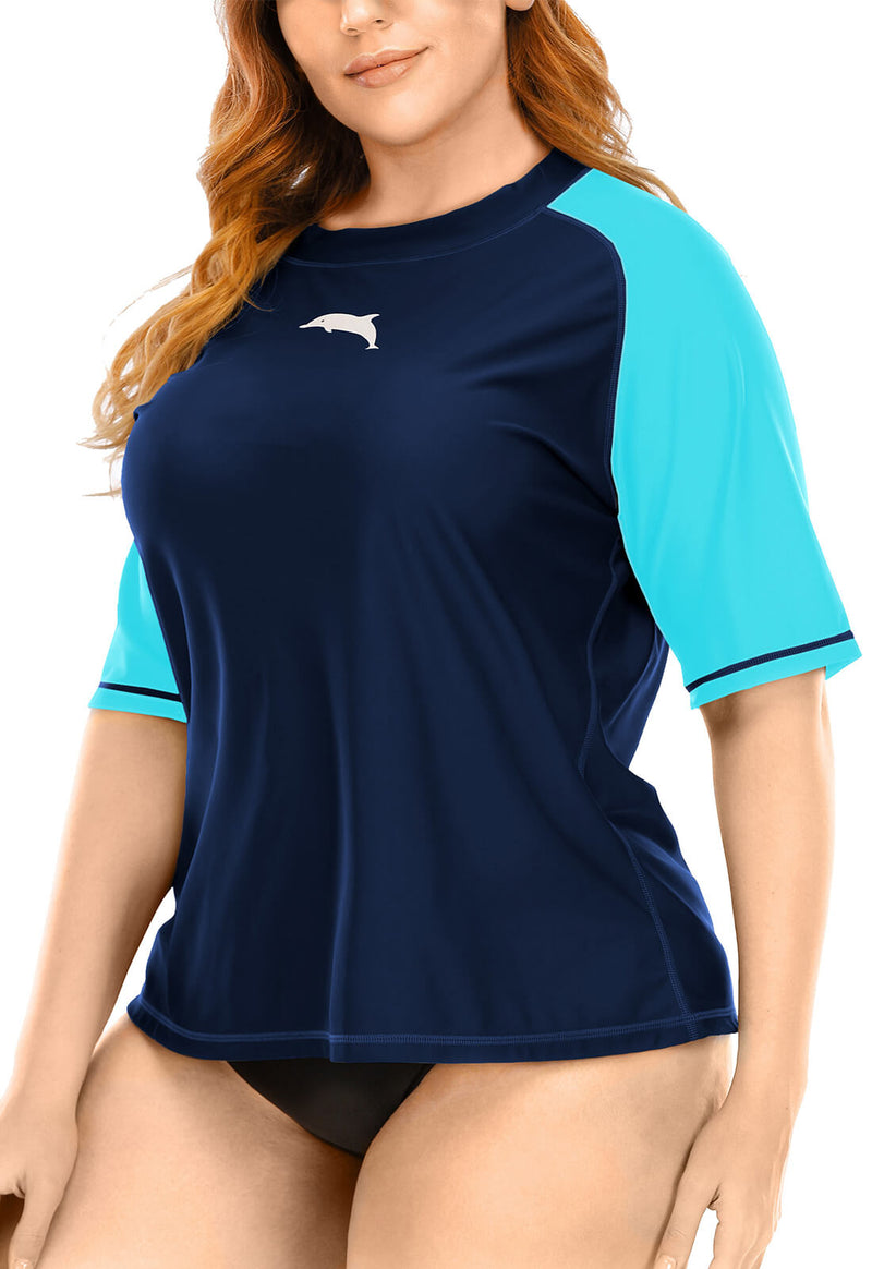  Womens Plus Size Rashguard Short Sleeve Orange Swimsuit  Workout Bulit-in Bra Swim Shirt Rash Guard Shirt